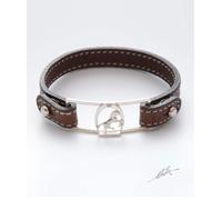 Bracciale cinturino pelle staffa con cavallino realizzato a mano in argento Luce