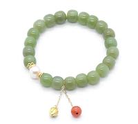 Bracciale, Ciondolo portafortuna con perla d'acqua dolce incisa e dorata, talismano della longevità, meditazione sulla prosperità(Red)