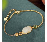Bracciale con amuleto Feng Shui/Bracciale con Giada Naturale Bracciale in Argento Monete antiche Gioielli con ciondoli per Le Vacanze per Le Donne Bracciale Portafortuna Regolabile Oro