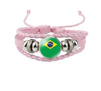 Bracciale Con Bandiera Del Brasile - Braccialetti Con Bandiera Nazionale Alla Moda Regolabili Per Donna Uomo, Braccialetti Colorati Con Bandiera In Pelle Intrecciata Fatta A Mano