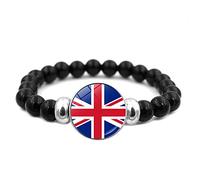 Bracciale Con Bandiera Del Paese Del Regno Unito - Bracciale Rigido Regolabile Con Perline E Ciondolo Nero, Braccialetto Patriottico Regalo Accessori Di Gioielli Per Donna Uomo,