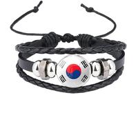 Bracciale Con Bandiera Della Corea Del Sud - 1 Pezzo Di Accessori Braccialetto In Corda Di Pelle Multistrato Regolabile Nero Accessorio Di Gioielleria Per Regali Unisex Nero 18 Mm