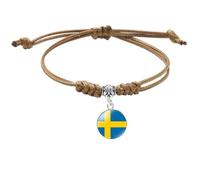 Bracciale Con Bandiera Della Svezia - Bracciale Rigido Regolabile In Corda Intrecciata In Pelle, Gioielli Fatti A Mano Accessori Per Polsini Regalo Di Compleanno Per Uomo Donna,M