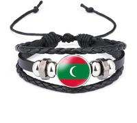 Bracciale Con Bandiera Delle Maldive - Bracciale Rigido Intrecciato Multistrato Dei Paesi Asiatici, Accessori Per Regali Di Gioielli Patriottici Regolabili Per Donna Uomo,Nero,Lu