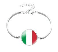 Bracciale con Bandiera Dell'Italia - Bracciale Rigido con Bottone A Cupola in Vetro Cabochon, Braccialetto Regolabile con Bandiera dell'Europa, Regalo Souvenir per Uomini E Donne
