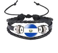 Bracciale Con Bandiera Di El Salvador Intrecciata, Accessorio Di Moda Unisex Per Uomo E Donna, Con Chiusura Multistrato Regolabile, Cordino Da Polso Nero, 19 Mm.