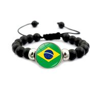 Bracciale Con Bandiera Nazionale Del Brasile - Bracciale Elastico Con Cordoncino Nero Con Perline, Braccialetto Ornamentale, Regalo Di Gioielli Patriota Per Donne Uomini,Nero,Lun