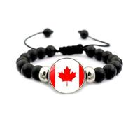 Bracciale Con Bandiera Nazionale Del Canada - Bracciale Rigido Elastico Con Cordoncino Nero Con Perline, Braccialetto Ornamentale Patriot, Regalo Di Gioielli Per Donne Uomini,Ner