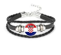 Bracciale Con Bottone A Pressione Con Simbolo Della Bandiera Della Croazia - Gioielli Con Ciondoli Con Bottone A Pressione In Vetro Punk Cabochon,Bracciale Regolabile Multistrato Intrecciato Con