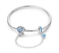 Bracciale con ciondoli da donna in argento sterling, chiusura a cuore con catena a forma di serpente, con ciondoli da viaggio, gioielli europei compatibili con i ciondoli Pandora, regalo per lei