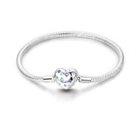 Bracciale con ciondoli da donna in argento sterling, chiusura a cuore con catena a forma di serpente, con ciondoli da viaggio, gioielli europei compatibili con i ciondoli Pandora, regalo per lei