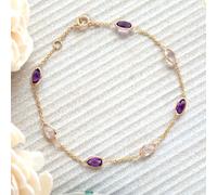 Bracciale con ciondolo ametista e quarzo rosa in oro giallo massiccio 10 carati