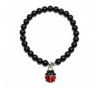 Bracciale con Coccinella Rossa Portafortuna Onice Nero Perle Donna braccialetto