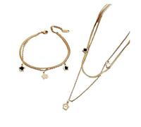 Bracciale con collana e ciondolo a forma di stella a catena multistrato in acciaio inossidabile for set di gioielli da donna, regali for feste for ragazze, bijoux(2PCS)