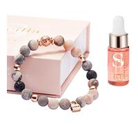 Bracciale con Cristalli, Roccia Lavica e Oli Essenziali. Regalo per lei - Braccialetto con diffusore di aromaterapia Regali per le donne - Diaspro rosa con ciondolo Love e pietra lavica
