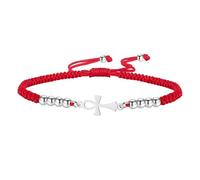 Bracciale con croce Ankh Bracciale egiziano intrecciato a mano con perline per coppie Chiave della vita Croce religiosa regolabile Cavigliera Amuleto dell'antico Egitto Gioielli Regalo (argento-nero)