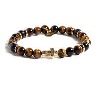 Bracciale con croce elastico pietre Occhio di Falco Blu e occhio di Tigre unisex