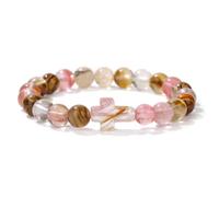 Bracciale con Croce in Pietra Naturale,perlina Rosa-Marrone da 8mm con Ciondolo a Croce,Braccialetti con perline Fatti a Mano per Uomo e Donna,Regali Cristiani a Tema Gesù,8mm