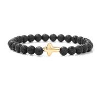 Bracciale con Croce in Pietra Naturale,Pietra Lavica Nera da 6mm con Ciondolo a Croce,Braccialetti con perline Fatti a Mano per Uomo,Regali per Padre,Fidanzato e Fratello,6mm