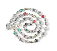 Bracciale con croce in zirconi cubici multicolori da 6 mm per donna, bracciale con pietre preziose colorate placcato oro 18 carati, collana choker tennis con zirconi, gioielli hip hop per uomo