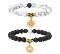 Bracciale con Dodici Costellazioni 2 Pezzi - Bracciale con Perline Zodiacali per Coppie 8Mm Pietra Turchese Bianca Naturale Braccialetto Elastico per Donne Uomini Regalo Gioielli per La Vergine