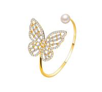 Bracciale con farfalla cava con apertura regolabile, bracciale di perle, accessorio da donna minimalista, Misura unica, Acciaio inossidabile, Senza pietre preziose