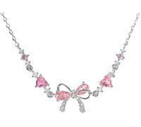 Bracciale con fiocco in zircone - L'amicizia è come un fiocco, braccialetto con catena di perline con fiocco regolabile, braccialetto dell'amicizia con zirconi bianchi e rosa (Bracelet Silver)