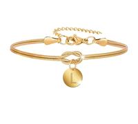 Bracciale con Lettera in Oro per Donne, Bracciale Regolabile con Nodo d'Amore Placcato Oro 18K con Ciondoli A-Z, Gioielli Impilabili Regalo per Donne, Amanti, Damigelle (Segno Rotondo con Lettera L)