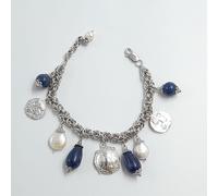 Bracciale con monete in argento 925% lapis, e perle bianche