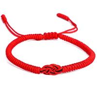 Bracciale con nodi fatti a mano tibetano fortunato rosso corda Bracciale regolabile in vita nodo cinese Bracciale donna gioielli (rosso)
