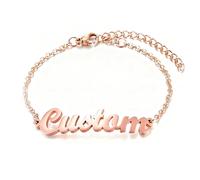 Bracciale con Nome Personalizzato, Kucheed Bracciale Rigido con Targhetta Placcato in Oro 18 Carati, Eleganti Bracciali con Lettere, Regali per Compleanno Anniversario Festa Della Mamma (Oro rosa)