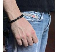 Bracciale con Perle 8mm Nero opaco e Argento da Uomo Donna Elastico braccialetto