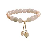 Bracciale con perle d'acqua dolce a singolo anello, in agata verde naturale da 8 mm, con cristalli(Light green)