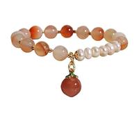 Bracciale con perle d'acqua dolce a singolo anello, in agata verde naturale da 8 mm, con cristalli(Pink red)