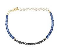 Bracciale con perle di cianite e diamante nero da 3-3,5 mm, taglio grezzi e lisci, placcato oro, chiusura regolabile da 7 pollici, per uomo e donna | LK_STACK_07904