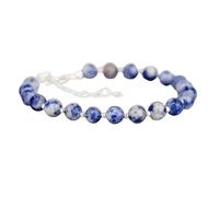 Bracciale con perle di diaspro blu a forma rotonda da 8 mm, taglio liscio, chiusura placcata in argento da 7 pollici, per uomo e donna | LK_STACK_01649