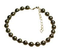 Bracciale con perle di pirite nera da 8 mm, forma rotonda, taglio liscio, chiusura placcata in oro regolabile da 7 pollici, per uomo e donna | LK_STACK_01104