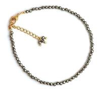 Bracciale con perle di pirite rotonde da 2-2,5 mm, taglio sfaccettato, chiusura regolabile placcata in oro, da 7 pollici, per uomo e donna | LK_STACK_05598
