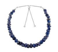Bracciale con perle di zaffiro blu a forma di pepita da 4-6 mm, taglio grezzo, lunghezza 7 pollici, placcato argento, regolabile, per uomo e donna | LK_STACK_01532