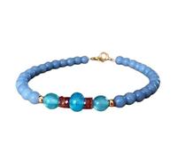 Bracciale con perle rotonde lisce da 5-6 mm in angelite e topazio blu, chiusura placcata in oro da 7 pollici, per uomo e donna | LK_STACK_06855