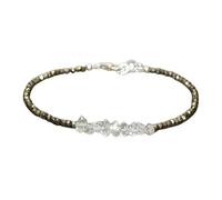 Bracciale con perle sfaccettate a forma di rondella da 2-4 mm in pirite e diamanti Herkimer, chiusura placcata in argento da 7 pollici, per uomo e donna | LK_STACK_08431