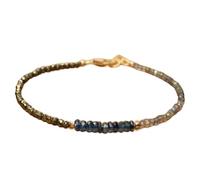 Bracciale con perle sfaccettate a forma di rondella da 3-4 mm in cianite, labradorite e pirite, chiusura placcata in oro da 7 pollici, per uomo e donna | LK_STACK_07914