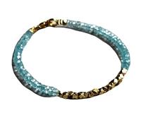Bracciale con perle sfaccettate a forma di rondella da 3,5 mm in acquamarina e pirite dorata, chiusura placcata in oro da 7 pollici per uomo e donna | LK_STACK_06948