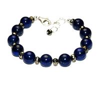 Bracciale con perle sfaccettate e lisce di lapislazzuli e pirite da 3-8 mm, forma rotonda e rondella, regolabile, chiusura placcata in argento, da 7 pollici, per uomo e donna | LK_STACK_08093