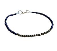 Bracciale con perle sfaccettate rotonde da 3 mm in lapislazzuli e pirite, chiusura placcata in argento da 7 pollici, per uomo e donna | LK_STACK_08090