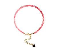Bracciale con perle sfaccettate rotonde da 3 mm in quarzo fragola, chiusura regolabile placcata in oro da 7 pollici, per uomo e donna | LK_STACK_06256