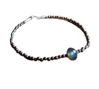Bracciale con perle sfaccettate rotonde e a rondella in pirite con labradorite da 2-8 mm, chiusura placcata in argento da 7 pollici, per uomo e donna | LK_STACK_08440