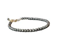 Bracciale con perle sfaccettate rotonde in pirite da 3-3,5 mm, chiusura regolabile placcata in oro, da 7 pollici, per uomo e donna | LK_STACK_05609