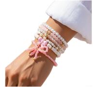 Bracciale con perline a forma di cuore in stile bohémien | Mix di perline boho, accenti di perle, ciondolo a forma di fiocco color oro, a forma di cuore, per un look quotidiano alla