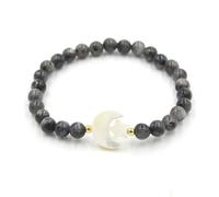 Bracciale con perline di cristallo da 7 mm - Accessori con stelle e luna for un abbigliamento elegante(Blacksparklingstone)